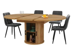 Mesa de comedor extensible redonda/ovalada, MDF, nogal/negro (118x118x76,8cm)