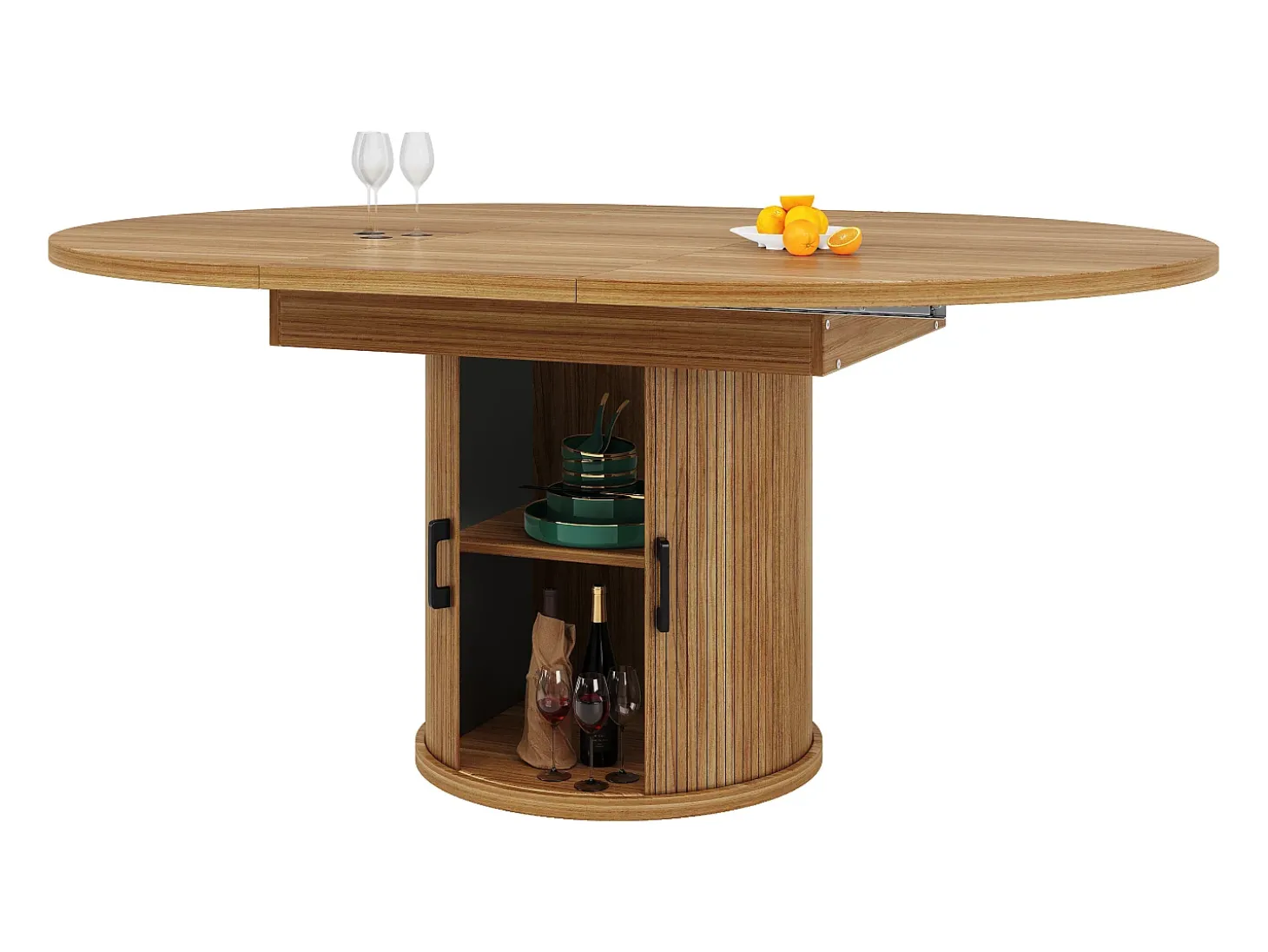 Mesa de comedor extensible redonda/ovalada, MDF, nogal/negro (118x118x76,8cm)