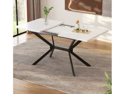 Mesa de comedor extensible 120/160x80 cm, para 4 a 6 personas, patas de metal negro, diseño minimalista (dimensiones: 120/160 x 80 x 75 cm)