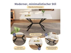 Mesa de comedor extensible 120/160x80 cm, para 4 a 6 personas, patas de metal negro, diseño minimalista (dimensiones: 120/160 x 80 x 75 cm)