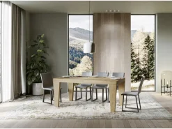 Mesa de comedor extensible de madera Kristo patas en V-Color Gris cemento-Base y soporte con ruedas-Alargaderas -Ancho extensible
