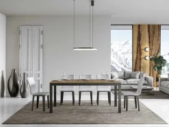Mesa de comedor extensible Karry evolución-Color Natural-Base y soporte con ruedas-Ancho extensible