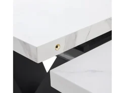 Mesa de comedor extensible para 4 a 6 personas - 99/159 x 75 x 75 cm - MDF + Patas de metal - Efecto mármol - Blanco + negro