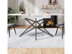Mesa de comedor extensible con tablero de MDF chapado en mármol y patas de hierro negro