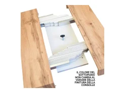 Mesa de comedor extensible de madera Kristo patas en V-Color Natural-Base y soporte con ruedas-5 alargaderas finas-Ancho extensible
