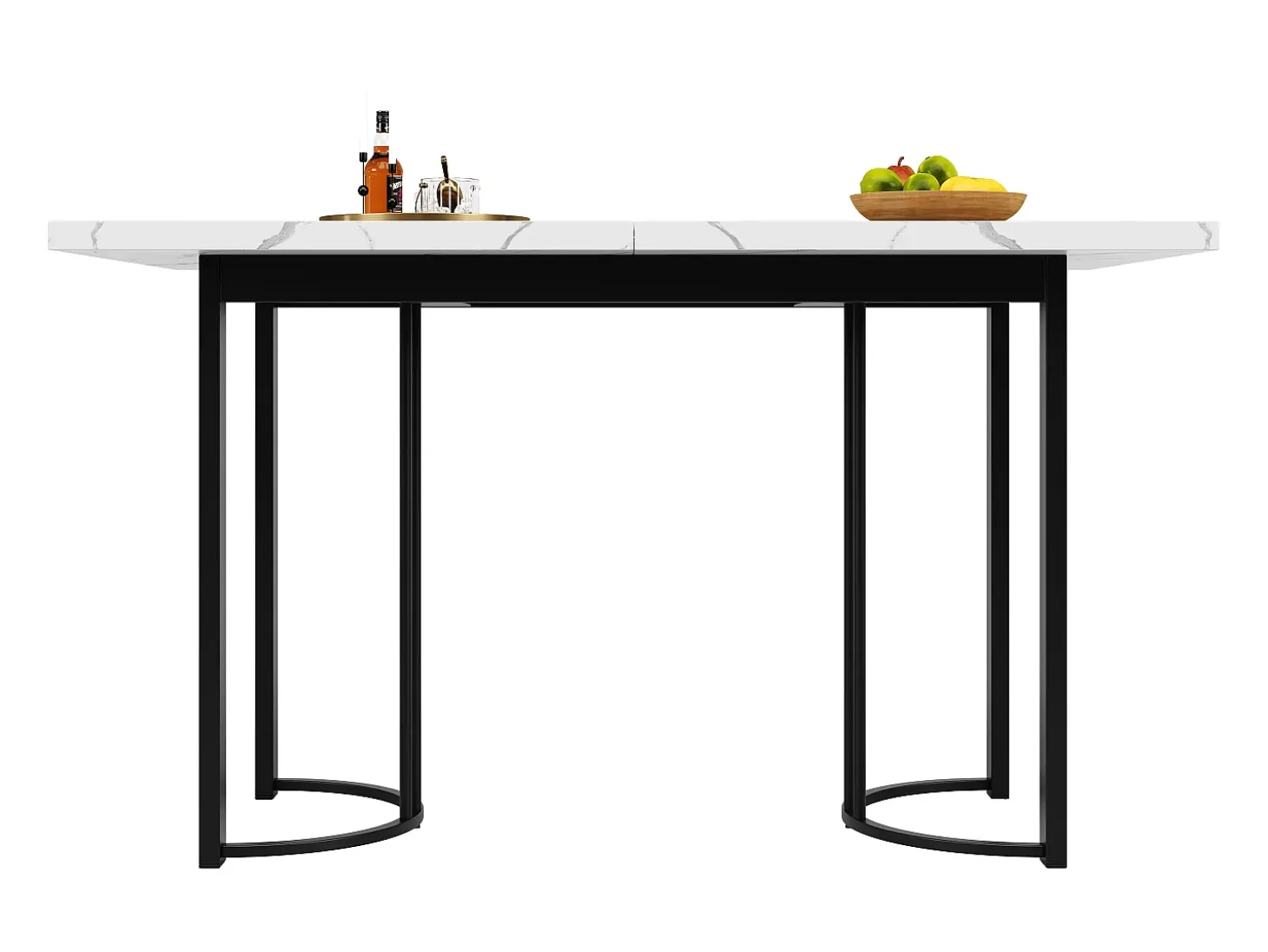 Mesa de comedor extensible (140-179,5x80cm), diseño moderno con patas metálicas cruzadas, MDF, blanco/negro