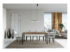 Mesa de comedor extensible Karry-Color Natural-Base y soporte con ruedas-Ancho extensible