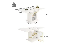 Mesa de comedor extensible blanca - Mesa de comedor con tres compartimentos de almacenamiento y puertas de cristal - almacenamiento abierto