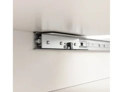 Mesa de comedor extensible blanca - Mesa de comedor con tres compartimentos de almacenamiento y puertas de cristal - almacenamiento abierto
