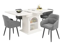 Mesa de comedor extensible blanca - Mesa de comedor con tres compartimentos de almacenamiento y puertas de cristal - almacenamiento abierto