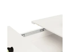 Mesa de comedor extensible blanca - Mesa de comedor con tres compartimentos de almacenamiento y puertas de cristal - almacenamiento abierto