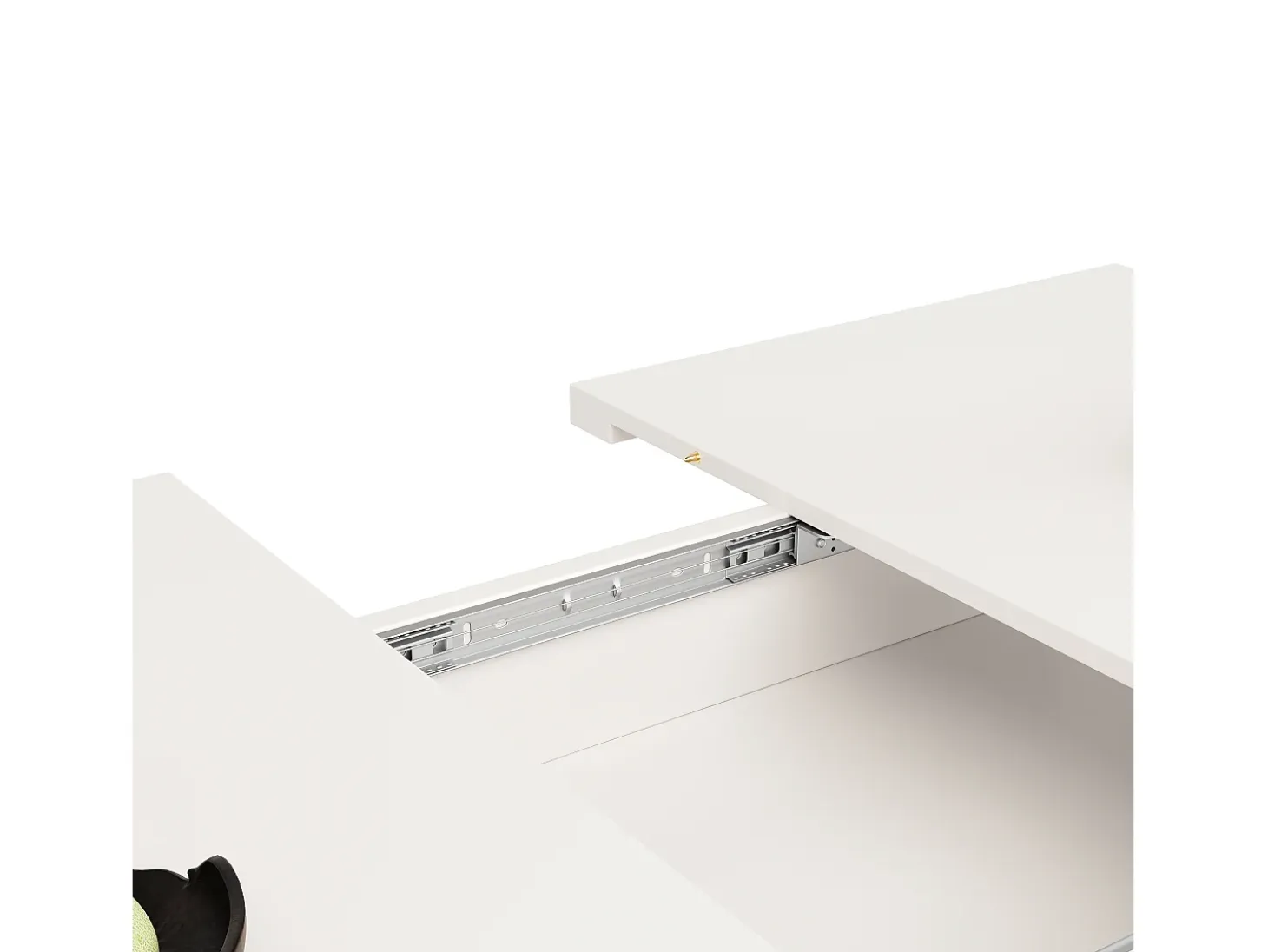 Mesa de comedor extensible blanca - Mesa de comedor con tres compartimentos de almacenamiento y puertas de cristal - almacenamiento abierto