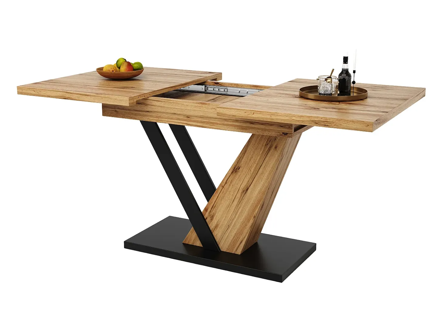 Mesa de comedor extensible 120/160x75x75.5 cm - Para 6 personas - MDF + metal - Natural