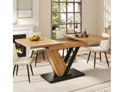 Mesa de comedor extensible 120/160x75x75.5 cm - Para 6 personas - MDF + metal - Natural