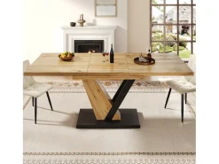 Mesa de comedor extensible 120/160x75x75.5 cm - Para 6 personas - MDF + metal - Natural