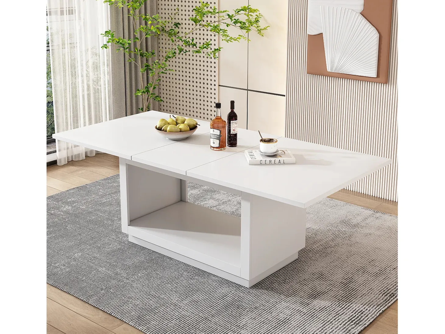 Mesa de comedor extensible, cuadrada, mesa de centro, blanca, MDF, (140/180x70x76,5 cm)