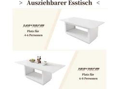 Mesa de comedor extensible, cuadrada, mesa de centro, blanca, MDF, (140/180x70x76,5 cm)