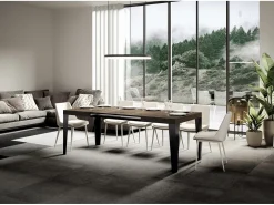 Mesa de comedor extensible Flavio-Color Marrón-Soporte 4 pies-5 alargaderas finas-Ancho extensible