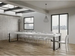 Mesa de comedor extensible tiroz-Color Blanco-Soporte 4 pies-5 alargaderas gruesas-Ancho extensible