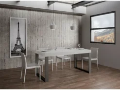 Mesa de comedor extensible tiroz-Color Blanco-Soporte 4 pies-5 alargaderas gruesas-Ancho extensible