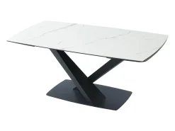 Mesa de comedor extensible de cerámica y metal - Efecto mármol blanco y negro - MALATA