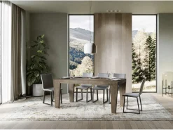 Mesa de comedor extensible de madera Kristo patas en V-Color Marrón-Soporte 4 pies-Alargaderas -Ancho extensible