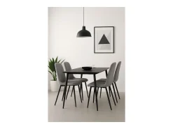 Mesa de Comedor Fija – 140x80x76 cm, Tapa Cerámica de Piedra Sinterizada Imitación Mármol Negro, Patas Metálicas en Negro, Diseño Moderno y Elegante