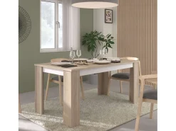 Mesa de comedor fija Azzaro en roble japonés y blanco mate 76x158x88 cm