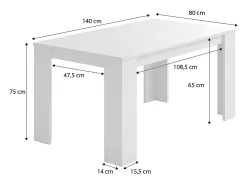 Mesa de comedor fija en blanco artik 140X80 cm Naya Blanco Artik (Blanco Mate)