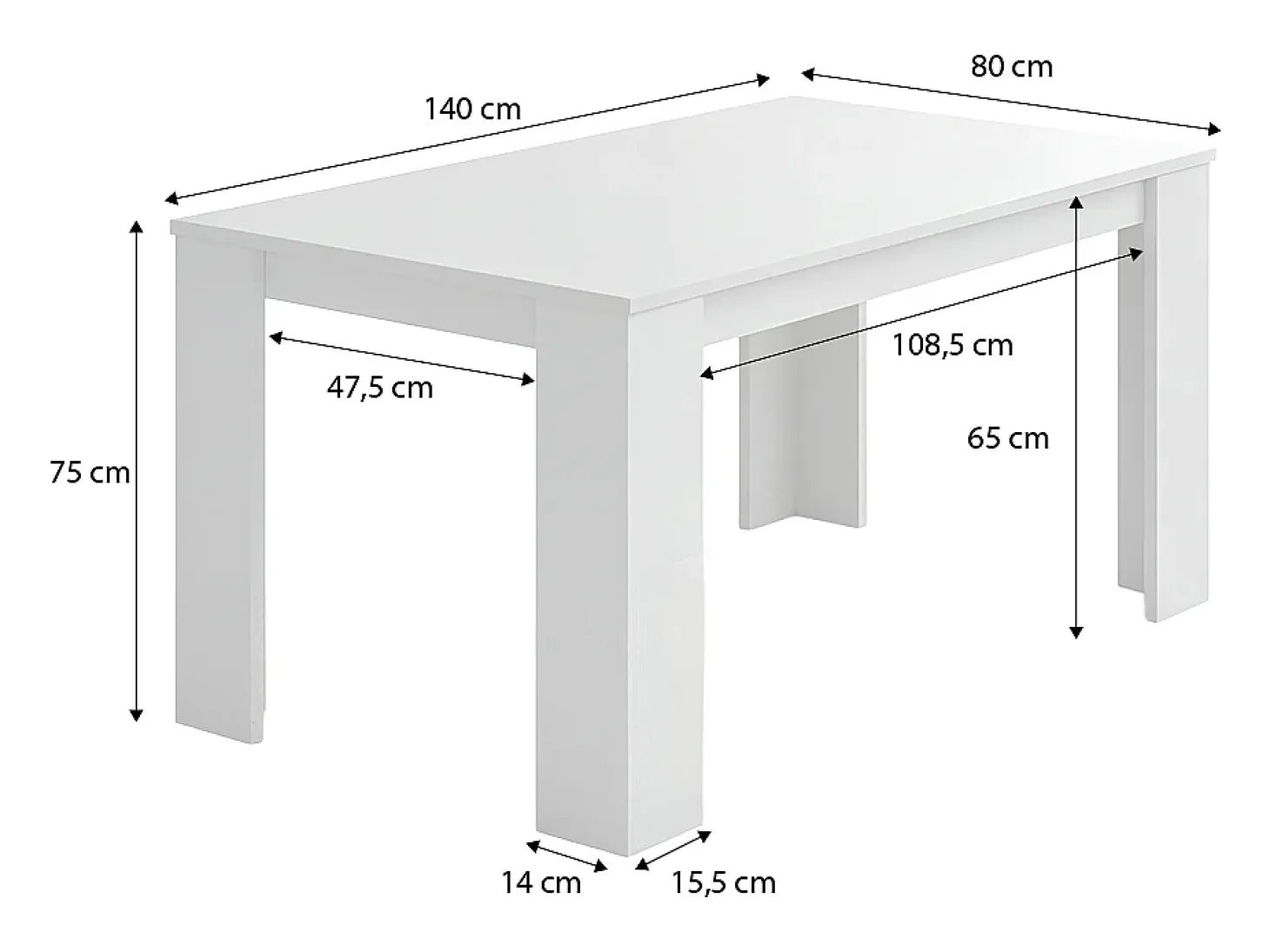 Mesa de comedor fija en blanco artik 140X80 cm Naya Blanco Artik (Blanco Mate)