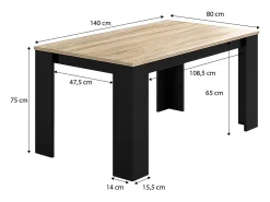 Mesa de comedor fija en negro y roble canadian 140X80 cm Naya Negro - Roble Canadian
