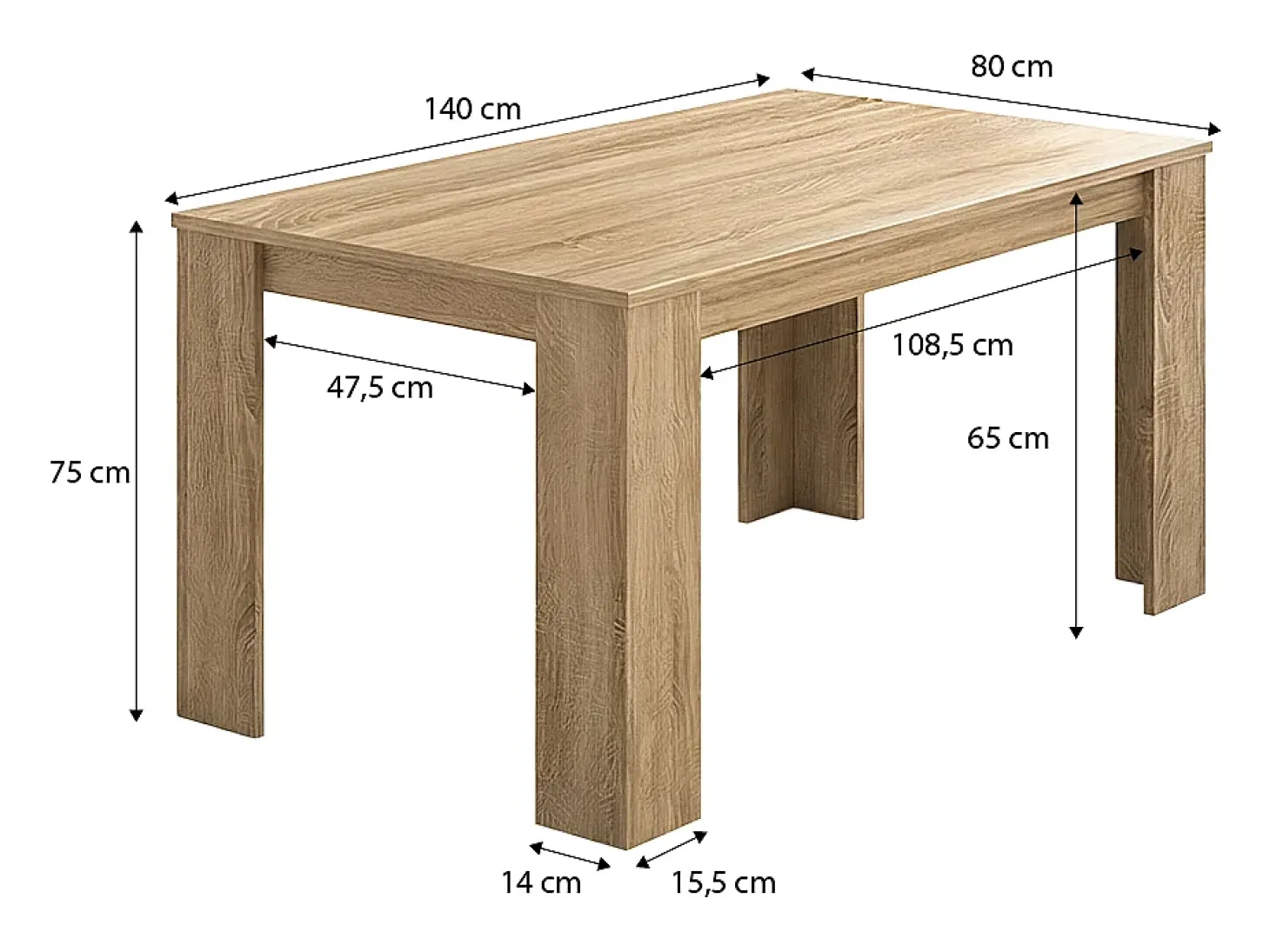 Mesa de comedor fija en roble canadian 140X80 cm Naya Roble Canadian