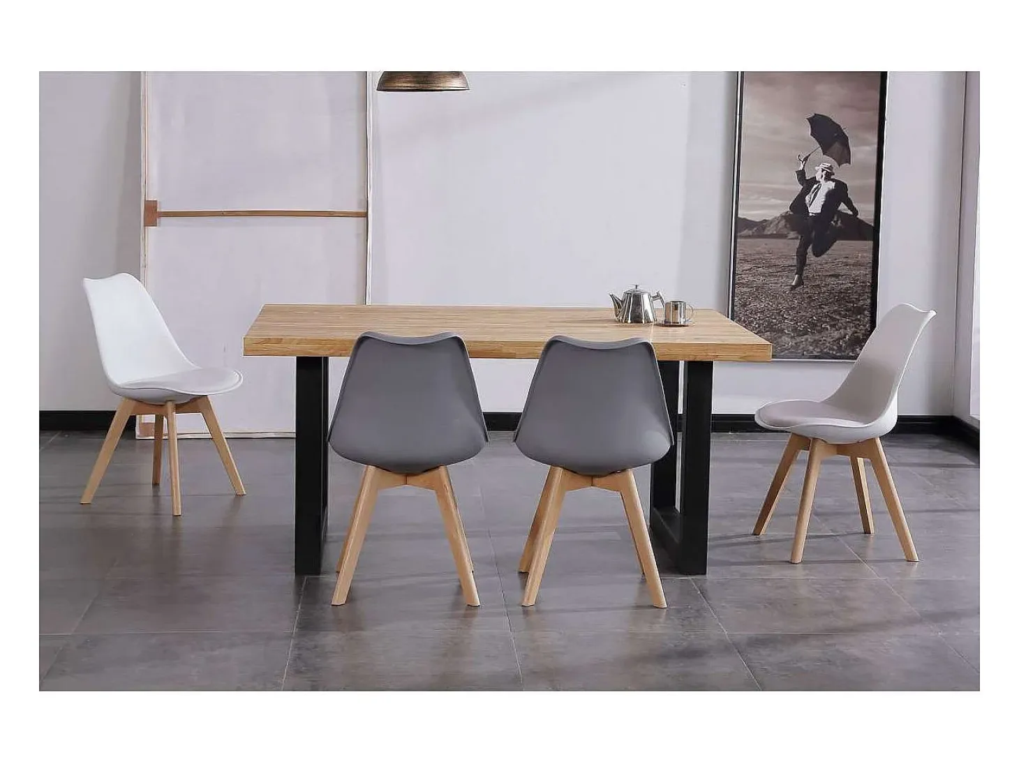 Mesa de comedor fija Loft Roble nordish/negro 160 cm(ancho) 100 cm(fondo) 75 cm(alto).