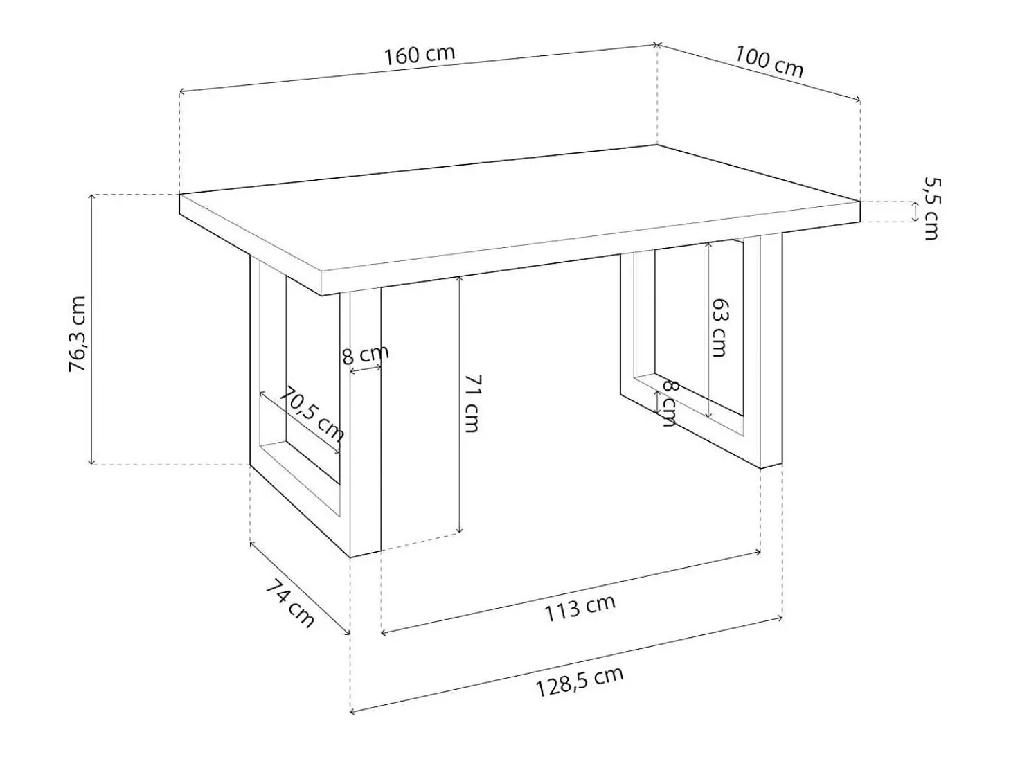 Mesa de comedor fija Loft Roble nordish/negro 160 cm(ancho) 100 cm(fondo) 75 cm(alto).