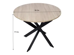 Mesa de comedor fija redonda ZEN, 90x90x77cm, Capacidad hasta 4 personas, Color roble, Patas metálicas negro lacado mate