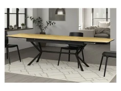 Mesa de comedor GRANI – Chapa de roble claro y metal – 180-270 cm – Extensible