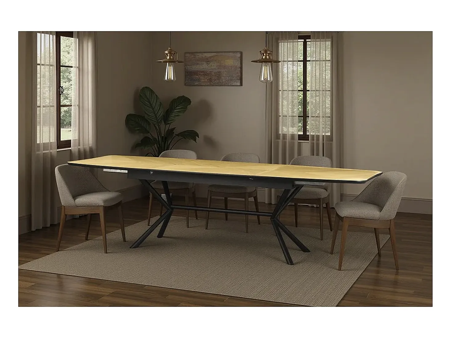 Mesa de comedor GRANI – Chapa de roble claro y metal – 180-270 cm – Extensible