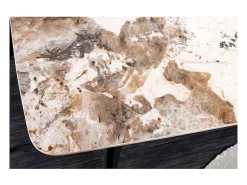 Mesa de comedor HEXA – Cerámica efecto piedra y metal negro – 160 cm – Estilo contemporáneo