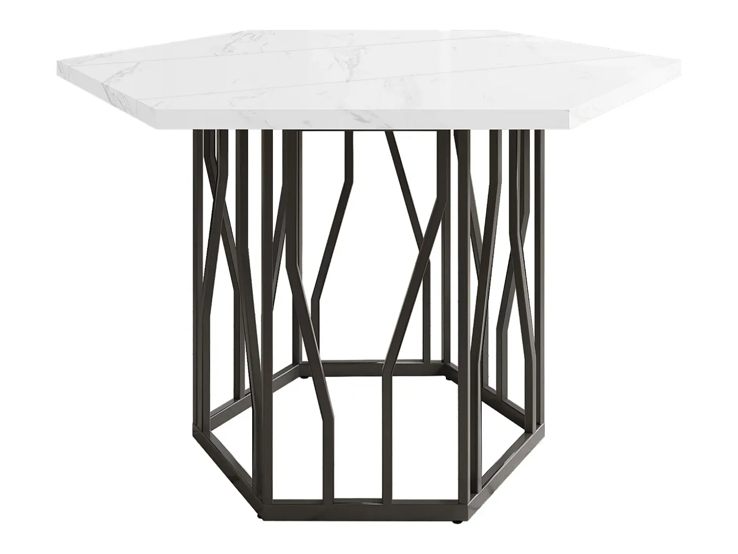 Mesa de comedor hexagonal para 4-6 personas - patas de metal negro - blanco (115,5 x 115,5 x 75 cm)