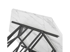 Mesa de comedor hexagonal moderna, soporte de metal, tapa con diseño de mármol, Blanco