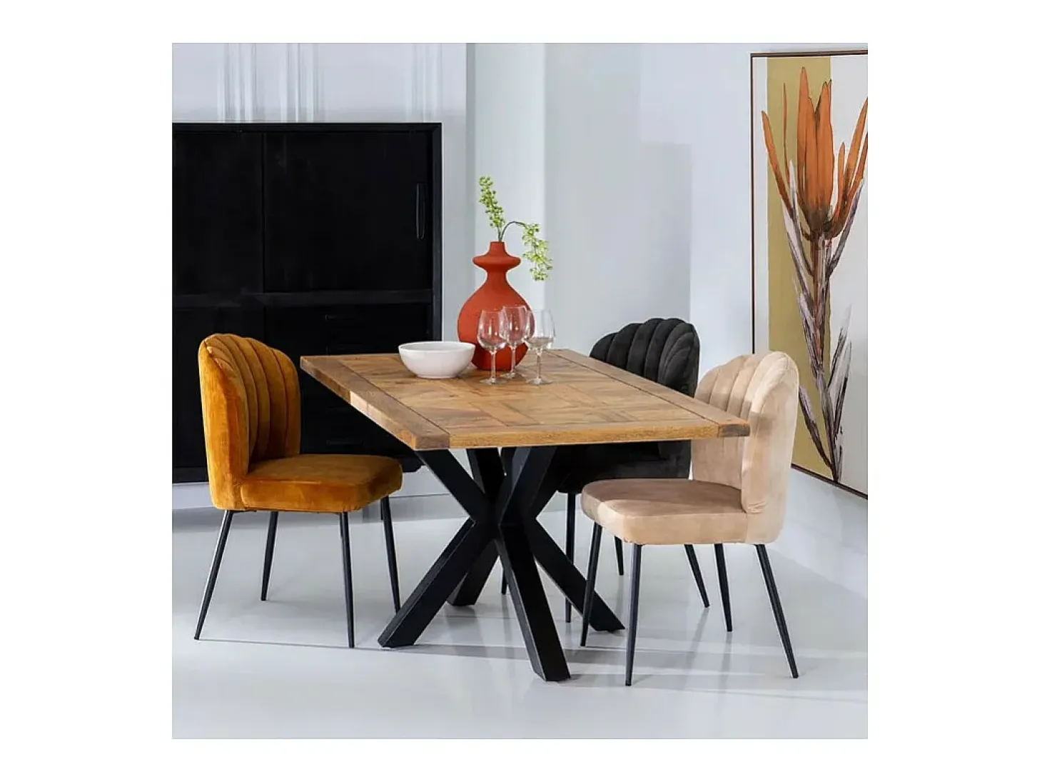 Mesa de comedor industrial de madera y metal 160x90 Edern