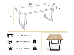 Mesa de comedor Kibak 200 cm de roble rústico y metal negro
