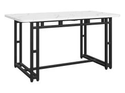 Mesa de comedor ligera de lujo, MDF, metal, blanca y negra (120 x 70 x 74 cm)