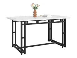 Mesa de comedor ligera de lujo, MDF, metal, blanca y negra (120 x 70 x 74 cm)