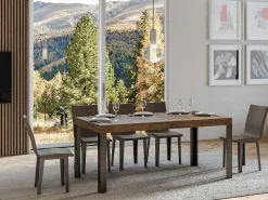 Mesa de comedor Liva 180 cm rectangular de madera oscura con patas de metal gris oscuro