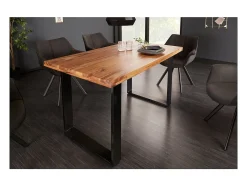 Mesa de comedor LODEN 120 cm Tablero de madera maciza de sheesham barnizado Patas en U de metal negro