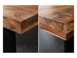 Mesa de comedor LODEN 120 cm Tablero de madera maciza de sheesham barnizado Patas en U de metal negro