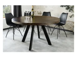 Mesa de comedor LODEN redonda 120 cm – Mesa industrial de madera maciza de mango y metal