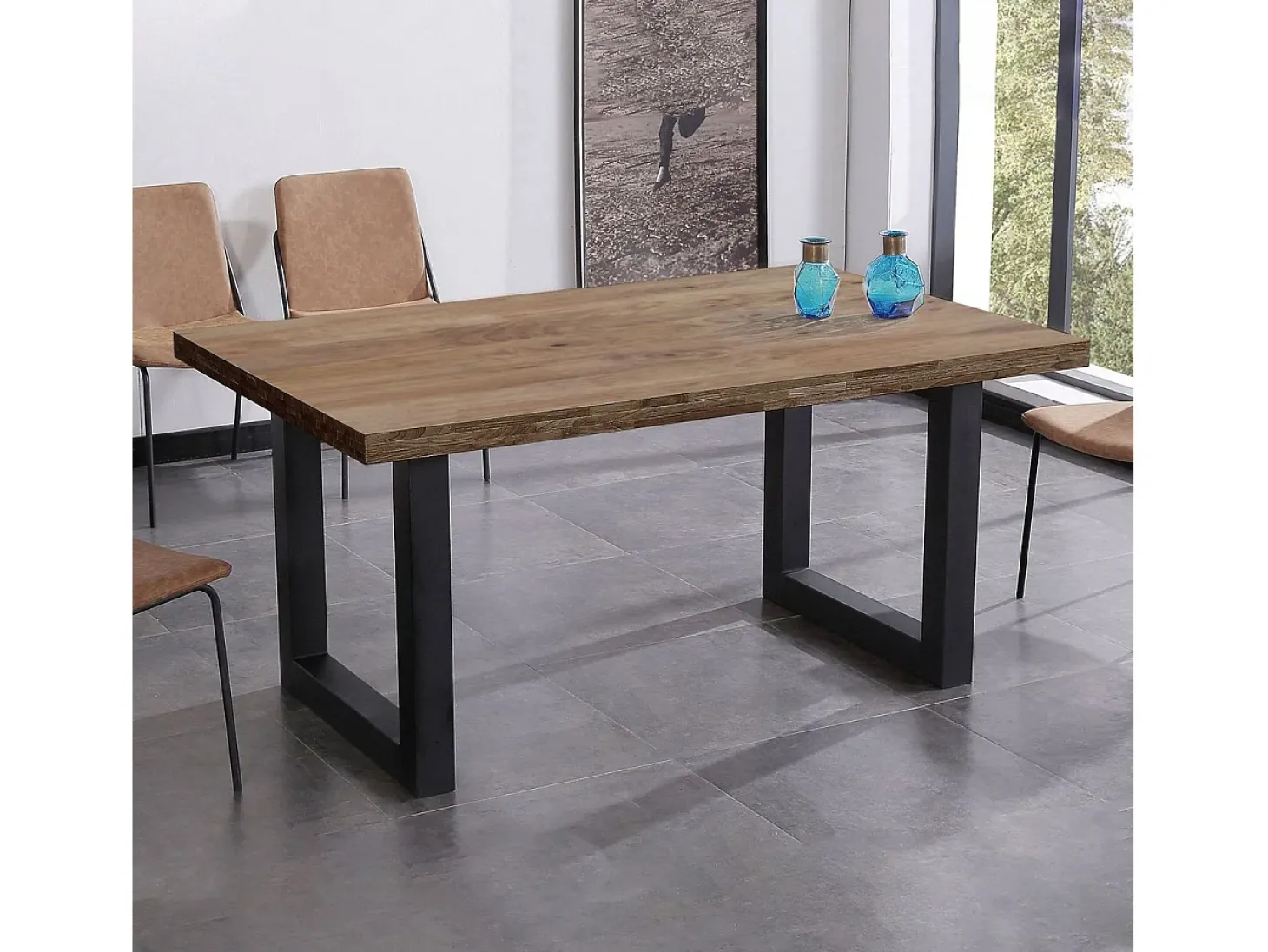 Mesa de comedor Loft fija roble oscuro 75x160x100 cm Adec
