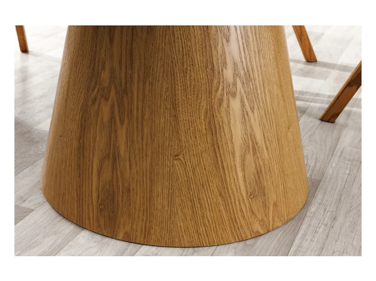 Mesa de comedor LUMEA – Redonda 120 cm – Tablero de cerámica efecto mármol blanco y pie de nogal – Estilo contemporáneo